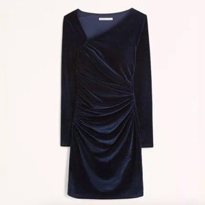 Abercrombie & Fitch Long-Sleeve Asymmetrical Velvet Mini Dress Blue NWT Size XS